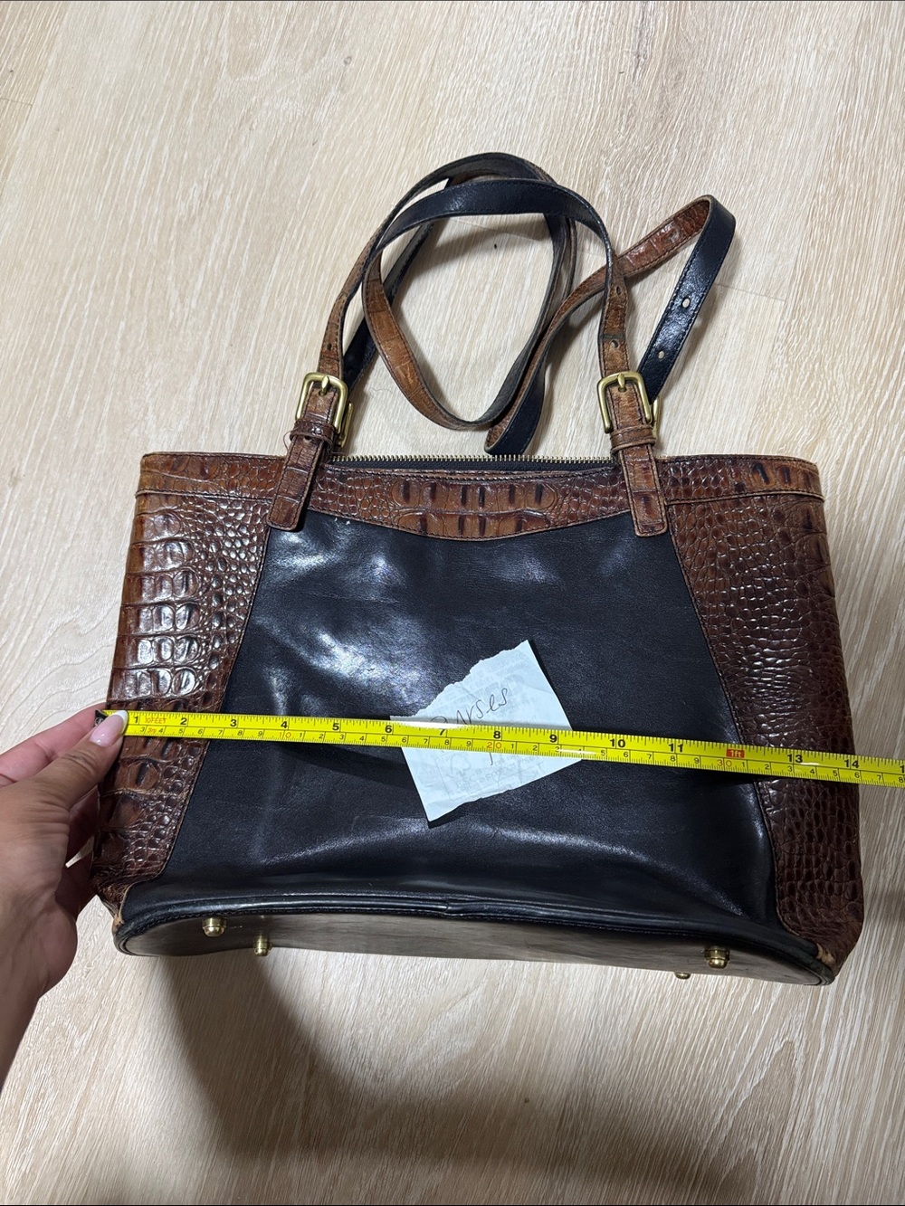 Brahmin Black and Brown Croc-Embossed Shoulder Bag - Picture 3 of 5